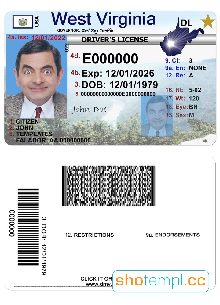 West Virginia Driver License PSD Template V1